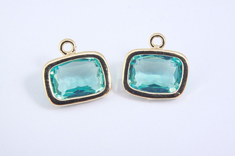 S1013-Gold Plated-(2pcs)-Aquamarine Glass Faceted Square Charms-Square Framed Glass Aquamarine-Wholesale Glass, [PRODUCT_SEARCH_KEYWORD], JEWELFINGER-INBEAD, [CURRENT_CATE_NAME]