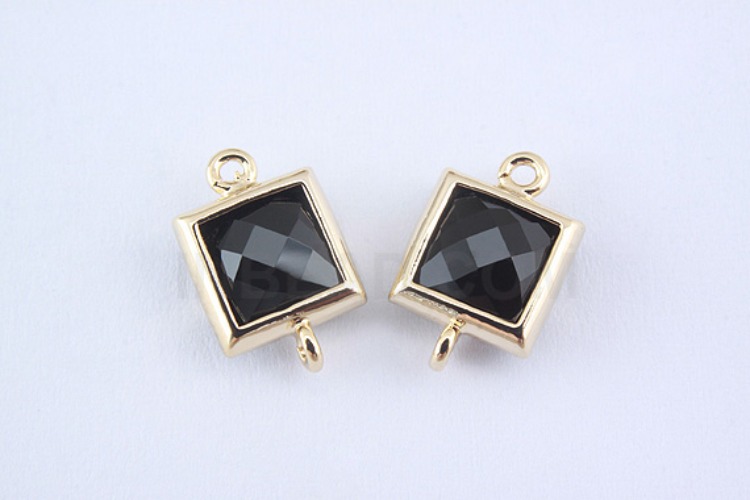 S973-Gold Plated-(2pcs)-Black Glass Faceted Square Connector-7mm Square Framed Glass Black-Wholesale Glass, [PRODUCT_SEARCH_KEYWORD], JEWELFINGER-INBEAD, [CURRENT_CATE_NAME]