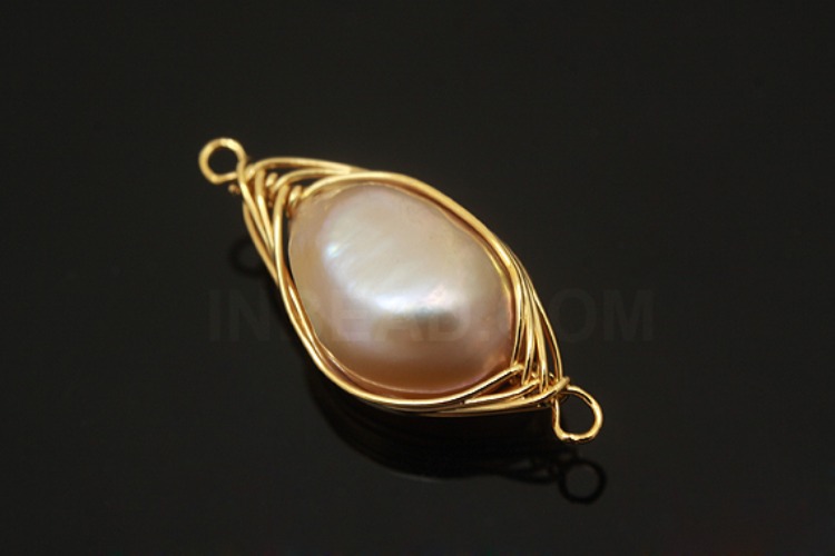 G574-Gold Plated-(1piece)-Pink Water Pearl Connecter-Random Shape, Random Size Pendant-Wholesale Gemstone, [PRODUCT_SEARCH_KEYWORD], JEWELFINGER-INBEAD, [CURRENT_CATE_NAME]