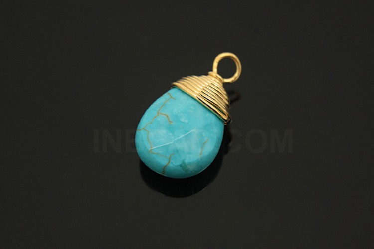 G546-Gold Plated-(2pcs)-Turquoise Drop Pendant-Gemstone Pendant-Wholesale Gemstone, [PRODUCT_SEARCH_KEYWORD], JEWELFINGER-INBEAD, [CURRENT_CATE_NAME]