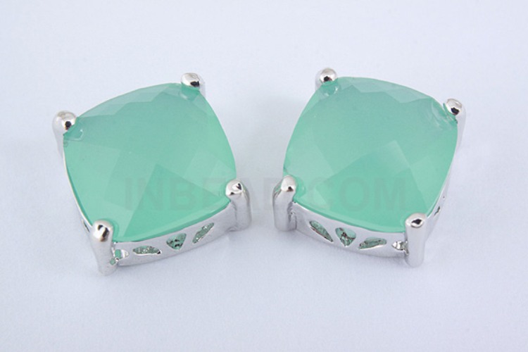 S1034-Rhodium Plated-(2pcs)-Mint Glass Faceted Square Charms-10mm Square Framed Glass Mint-Wholesale Glass, [PRODUCT_SEARCH_KEYWORD], JEWELFINGER-INBEAD, [CURRENT_CATE_NAME]