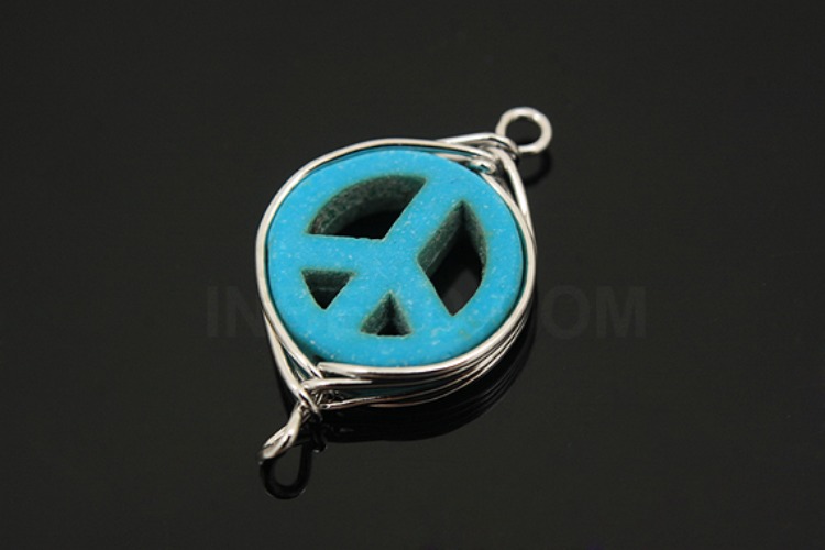 G545-Rhodium Plated -(2pcs)-Turquoise Peace Connecter-Gemstone Pendant-Wholesale Gemstone, [PRODUCT_SEARCH_KEYWORD], JEWELFINGER-INBEAD, [CURRENT_CATE_NAME]
