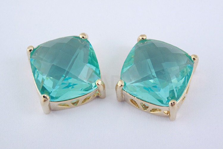 S1033-Gold Plated-(2pcs)-Aquamarine Glass Faceted Square Charms-10mm Square Framed Glass Aquamarine-Wholesale Glass, [PRODUCT_SEARCH_KEYWORD], JEWELFINGER-INBEAD, [CURRENT_CATE_NAME]
