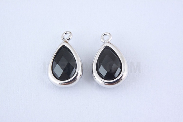 S988-Rhodium Plated-(2pcs)-Black Glass Drop Charms-Drop Framed Glass Black-Wholesale Glass, [PRODUCT_SEARCH_KEYWORD], JEWELFINGER-INBEAD, [CURRENT_CATE_NAME]