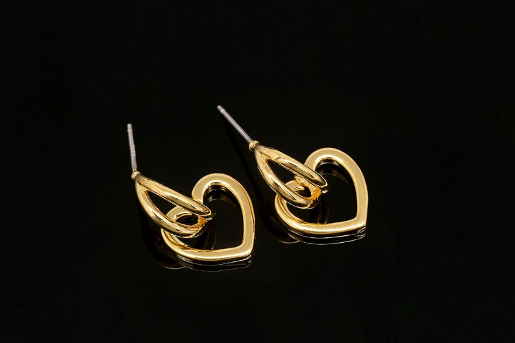 [W] CH7030-Gold Plated (10pairs)-13*19mm Heart Earrings-Jewelry Findings-Jewelry Making Supply-Silver Post, [PRODUCT_SEARCH_KEYWORD], JEWELFINGER-INBEAD, [CURRENT_CATE_NAME]