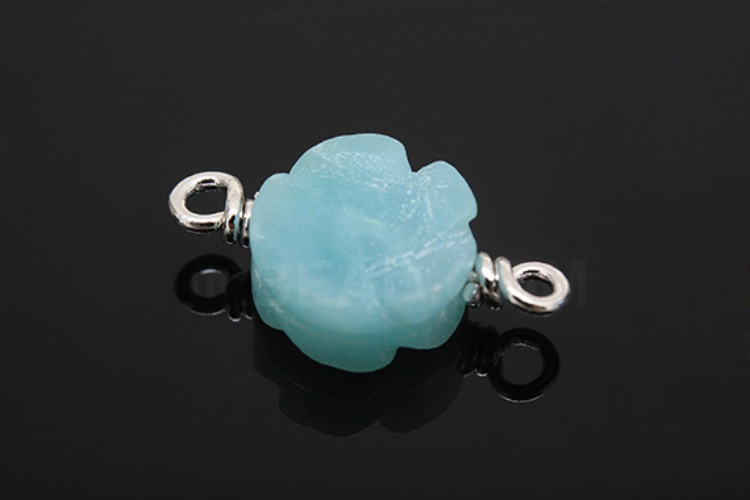 G526-Rhodium Plated-(1piece)-Amazonite Connecters-Rose Shape Amazonite-Wholesale Gemstone, [PRODUCT_SEARCH_KEYWORD], JEWELFINGER-INBEAD, [CURRENT_CATE_NAME]