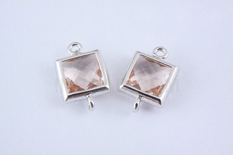S964-Rhodium Plated-(2pcs)-Champagne Glass Faceted Square Connector-7mm Square Framed Glass Champagne-Wholesale Glass, [PRODUCT_SEARCH_KEYWORD], JEWELFINGER-INBEAD, [CURRENT_CATE_NAME]