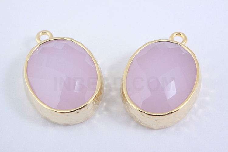S1045-Gold Plated-(2pcs)-Ice Pink Glass Ellipse Pendant-Framed Glass-Ice Pink-Wholesale Glass, [PRODUCT_SEARCH_KEYWORD], JEWELFINGER-INBEAD, [CURRENT_CATE_NAME]
