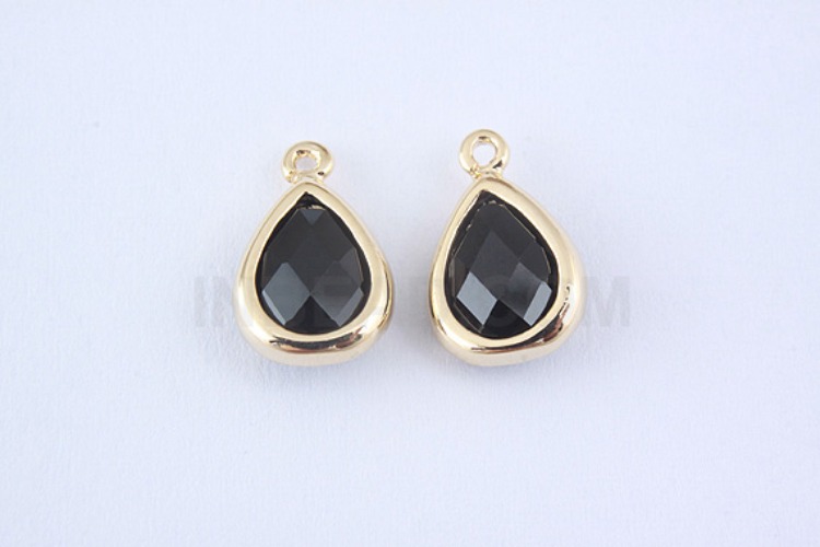 S989-Gold Plated-(2pcs)-Black Glass Drop Charms-Drop Framed Glass Black-Wholesale Glass, [PRODUCT_SEARCH_KEYWORD], JEWELFINGER-INBEAD, [CURRENT_CATE_NAME]