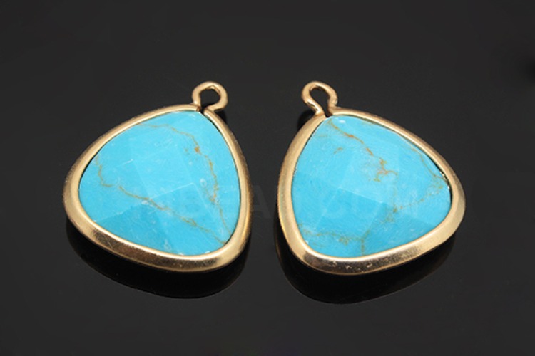S1051-Matt Gold Plated-(2pcs)-Turquoise Pendants-Framed Turquoise-Wholesale Gemstone, [PRODUCT_SEARCH_KEYWORD], JEWELFINGER-INBEAD, [CURRENT_CATE_NAME]