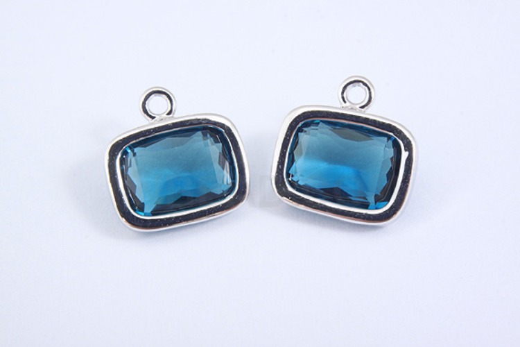 S1010-Rhodium Plated-(2pcs)-Montana Glass Faceted Square Charms-Square Framed Glass Montana-Wholesale Glass, [PRODUCT_SEARCH_KEYWORD], JEWELFINGER-INBEAD, [CURRENT_CATE_NAME]