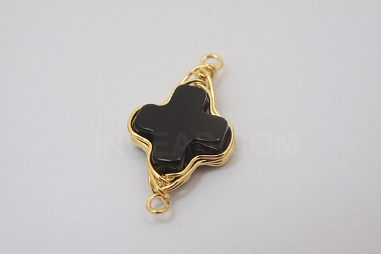 [W] G569-Gold Plated-(10pcs)-Onyx Cross Connecter-Gemstone Pendant-Wholesale Gemstone, [PRODUCT_SEARCH_KEYWORD], JEWELFINGER-INBEAD, [CURRENT_CATE_NAME]