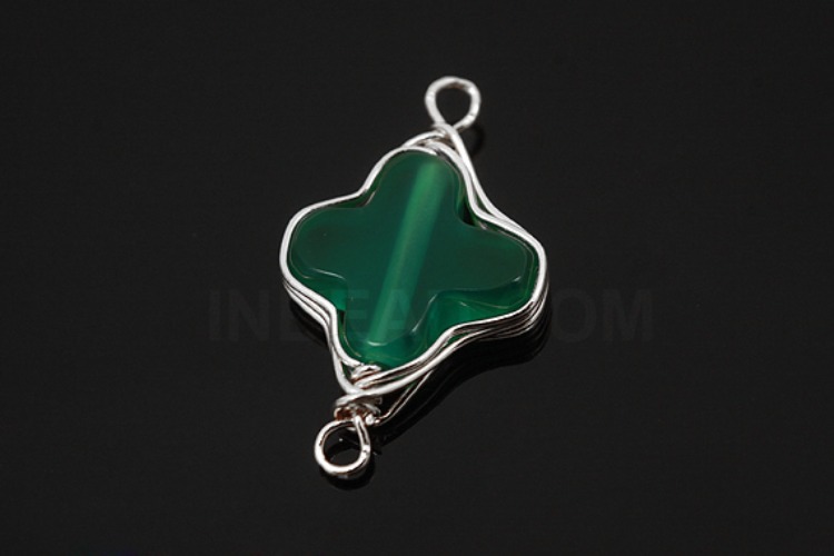 G572-Rhodium Plated-(1piece)-Green Agate Cross Connecter-Gemstone Pendant-Wholesale Gemstone, [PRODUCT_SEARCH_KEYWORD], JEWELFINGER-INBEAD, [CURRENT_CATE_NAME]