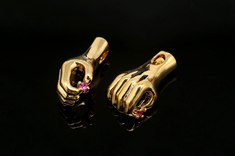 CH7029-Gold Plated-(1piece)-CZ Hand Charm-Hand Gesture Pendant-Ruby Cubic Hand Charm-Wholesale Charms, [PRODUCT_SEARCH_KEYWORD], JEWELFINGER-INBEAD, [CURRENT_CATE_NAME]