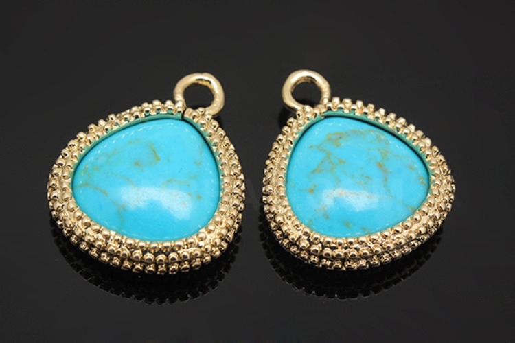 S1049-Matt Gold Plated-(2pcs)-Turquoise Pendants-15.5*19mm Framed Turquoise-Wholesale Gemstone, [PRODUCT_SEARCH_KEYWORD], JEWELFINGER-INBEAD, [CURRENT_CATE_NAME]