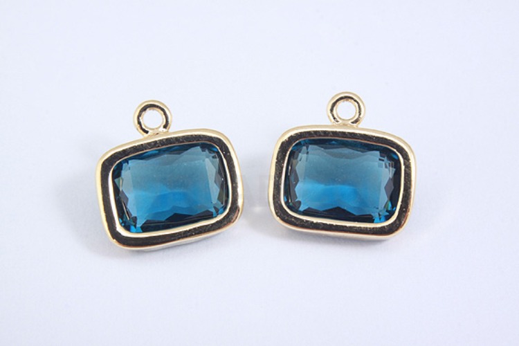 S1011-Gold Plated-(2pcs)-Montana Glass Faceted Square Charms-Square Framed Glass Montana-Wholesale Glass, [PRODUCT_SEARCH_KEYWORD], JEWELFINGER-INBEAD, [CURRENT_CATE_NAME]