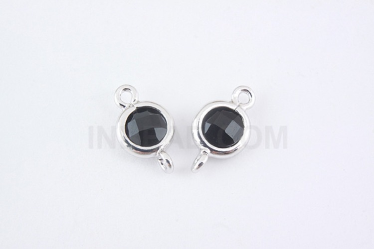S954-Rhodium Plated-(2pcs)-Black Glass Circle Connector-5.2mm Circle Framed Glass Black-Wholesale Glass, [PRODUCT_SEARCH_KEYWORD], JEWELFINGER-INBEAD, [CURRENT_CATE_NAME]