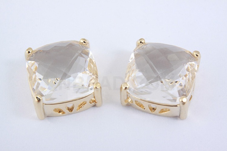S1025-Gold Plated-(2pcs)-Crystal Glass Faceted Square Charms-10mm Square Framed Glass Crystal-Wholesale Glass, [PRODUCT_SEARCH_KEYWORD], JEWELFINGER-INBEAD, [CURRENT_CATE_NAME]