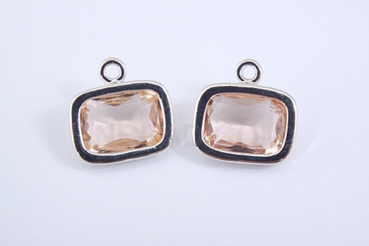 S1006-Rhodium Plated-(2pcs)-Champagne Glass Faceted Square Charms-Square Framed Glass Champagne-Wholesale Glass, [PRODUCT_SEARCH_KEYWORD], JEWELFINGER-INBEAD, [CURRENT_CATE_NAME]