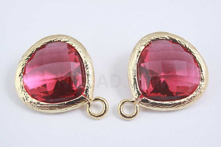 H1175-Gold Plated-(2pcs)-13mm Ruby Glass Drop Pendant-Framed Glass Ruby-Wholesale Glass, [PRODUCT_SEARCH_KEYWORD], JEWELFINGER-INBEAD, [CURRENT_CATE_NAME]