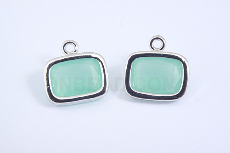 S1014-Rhodium Plated-(2pcs)-Mint Glass Faceted Square Charms-Square Framed Glass Mint-Wholesale Glass, [PRODUCT_SEARCH_KEYWORD], JEWELFINGER-INBEAD, [CURRENT_CATE_NAME]