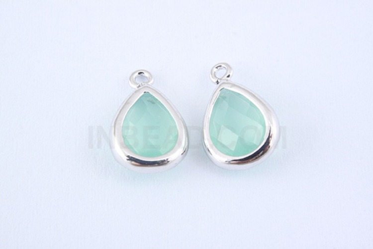 S986-Rhodium Plated-(2pcs)-Mint Glass Drop Charms-Drop Framed Glass Mint-Wholesale Glass, [PRODUCT_SEARCH_KEYWORD], JEWELFINGER-INBEAD, [CURRENT_CATE_NAME]