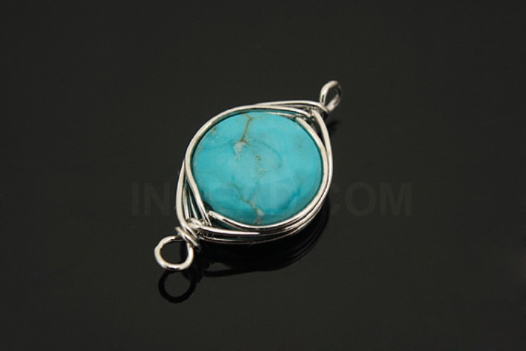 G551-Rhodium Plated-(2pcs)-Turquoise Connecter-Gemstone Pendant-Wholesale Gemstone, [PRODUCT_SEARCH_KEYWORD], JEWELFINGER-INBEAD, [CURRENT_CATE_NAME]