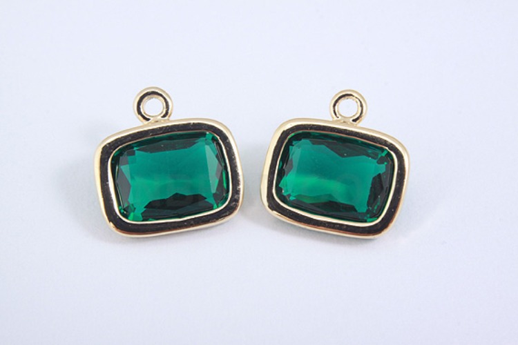S1019-Gold Plated-(2pcs)-Emerald Glass Faceted Square Charms-Square Framed Glass Emerald-Wholesale Glass, [PRODUCT_SEARCH_KEYWORD], JEWELFINGER-INBEAD, [CURRENT_CATE_NAME]