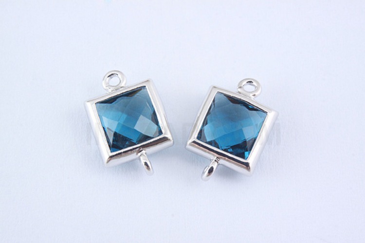 S968-Rhodium Plated-(2pcs)-Montana Glass Faceted Square Connector-7mm Square Framed Glass Montana-Wholesale Glass, [PRODUCT_SEARCH_KEYWORD], JEWELFINGER-INBEAD, [CURRENT_CATE_NAME]