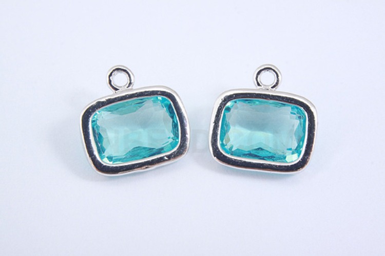 S1012-Rhodium Plated-(2pcs)-Aquamarine Glass Faceted Square Charms-Square Framed Glass Aquamarine-Wholesale Glass, [PRODUCT_SEARCH_KEYWORD], JEWELFINGER-INBEAD, [CURRENT_CATE_NAME]