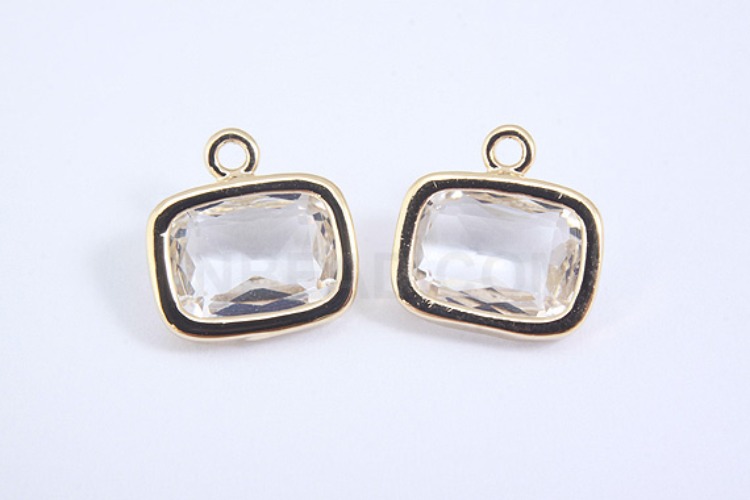 S1005-Gold Plated-(2pcs)-Crystal Glass Faceted Square Charms-Square Framed Glass Crystal-Wholesale Glass, [PRODUCT_SEARCH_KEYWORD], JEWELFINGER-INBEAD, [CURRENT_CATE_NAME]