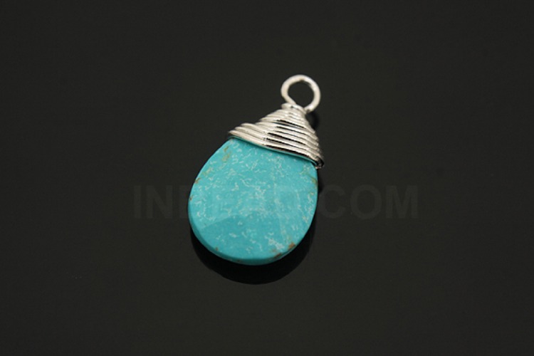 G547-Rhodium Plated-(2pcs)-Turquoise Drop Pendant-Gemstone Pendant-Wholesale Gemstone, [PRODUCT_SEARCH_KEYWORD], JEWELFINGER-INBEAD, [CURRENT_CATE_NAME]