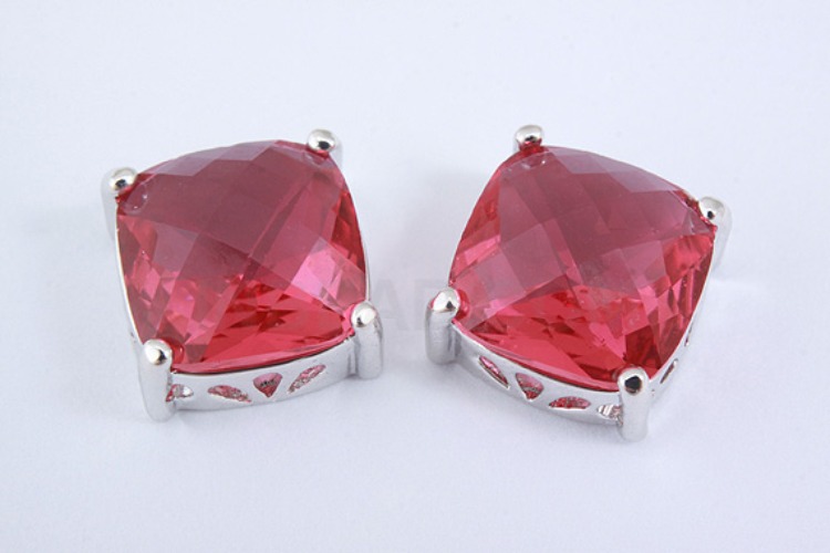 S1042-Rhodium Plated-(2pcs)-Ruby Glass Faceted Square Charms-10mm Square Framed Glass Ruby-Wholesale Glass, [PRODUCT_SEARCH_KEYWORD], JEWELFINGER-INBEAD, [CURRENT_CATE_NAME]