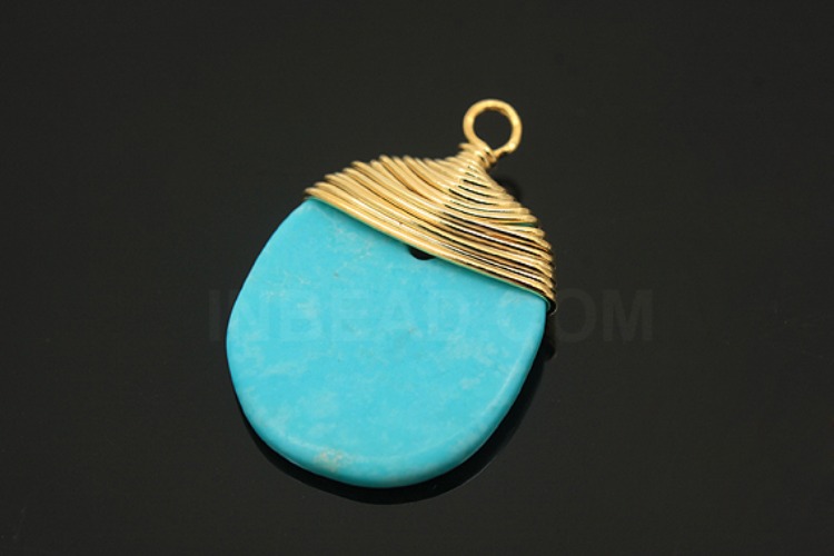 G548-Gold Plated-(2pcs)-Turquoise Drop Pendant-Gemstone Pendant-Wholesale Gemstone, [PRODUCT_SEARCH_KEYWORD], JEWELFINGER-INBEAD, [CURRENT_CATE_NAME]