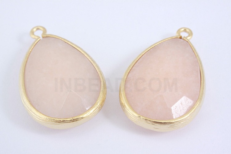 S1002-Matt Gold Plated-(2pcs)-Peach Jade Drop Pendant-Gemstone Pendant-Wholesale Gemstone, [PRODUCT_SEARCH_KEYWORD], JEWELFINGER-INBEAD, [CURRENT_CATE_NAME]