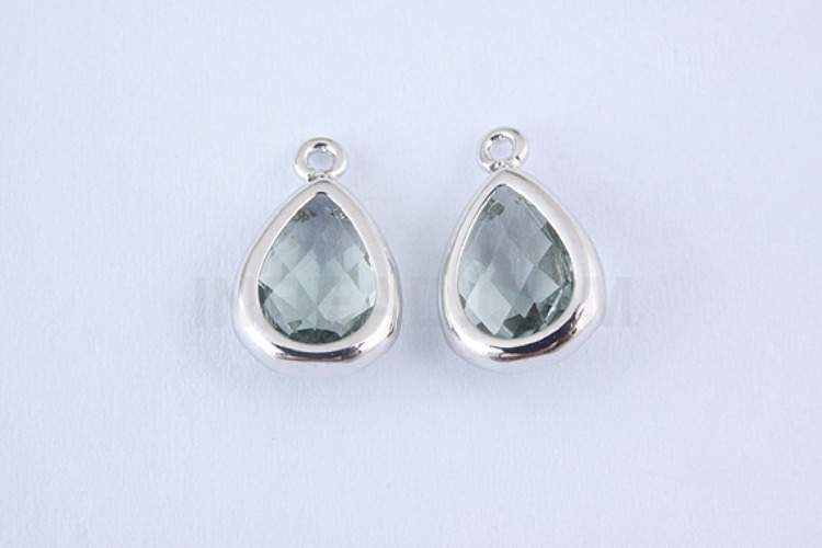 S982-Rhodium Plated-(2pcs)-Charcoal Glass Drop Charms-Drop Framed Glass Charcoal-Wholesale Glass, [PRODUCT_SEARCH_KEYWORD], JEWELFINGER-INBEAD, [CURRENT_CATE_NAME]
