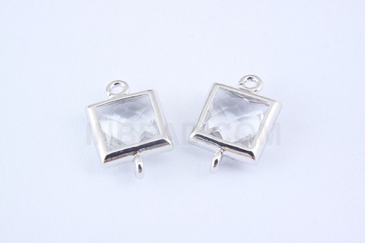 S962-Rhodium Plated-(2pcs)-Crystal Glass Faceted Square Connector-7mm Square Framed Glass Crystal-Wholesale Glass, [PRODUCT_SEARCH_KEYWORD], JEWELFINGER-INBEAD, [CURRENT_CATE_NAME]
