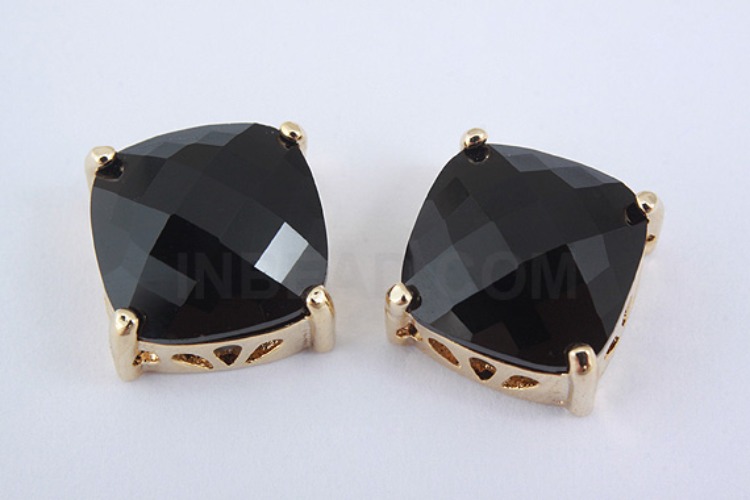 S1037-Gold Plated-(2pcs)-Black Glass Faceted Square Charms-10mm Square Framed Glass Black-Wholesale Glass, [PRODUCT_SEARCH_KEYWORD], JEWELFINGER-INBEAD, [CURRENT_CATE_NAME]