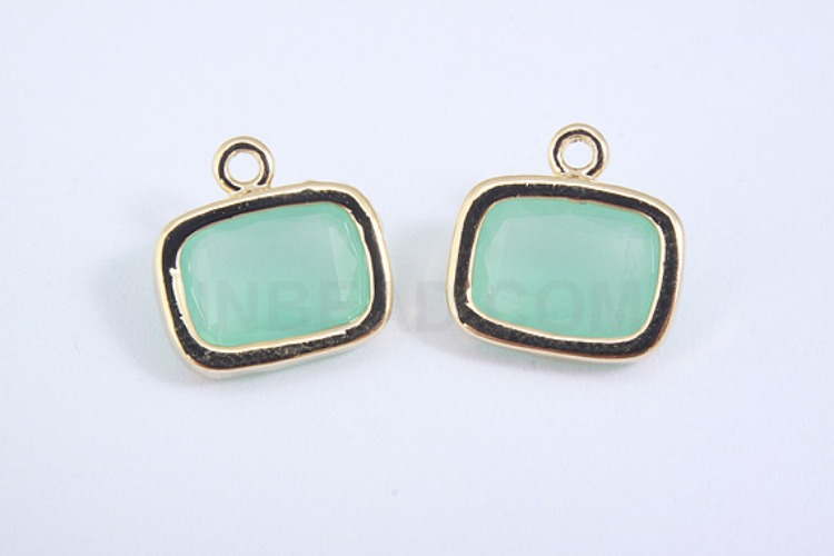S1015-Gold Plated-(2pcs)-Mint Glass Faceted Square Charms-Square Framed Glass Mint-Wholesale Glass, [PRODUCT_SEARCH_KEYWORD], JEWELFINGER-INBEAD, [CURRENT_CATE_NAME]