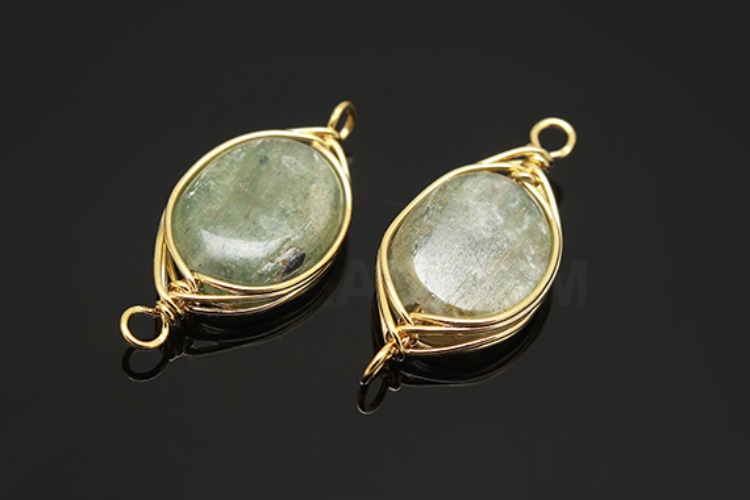 G541-Gold Plated-(2pcs)-Green Kyanite Connecter-Gemstone Pendant-Wholesale Gemstone, [PRODUCT_SEARCH_KEYWORD], JEWELFINGER-INBEAD, [CURRENT_CATE_NAME]