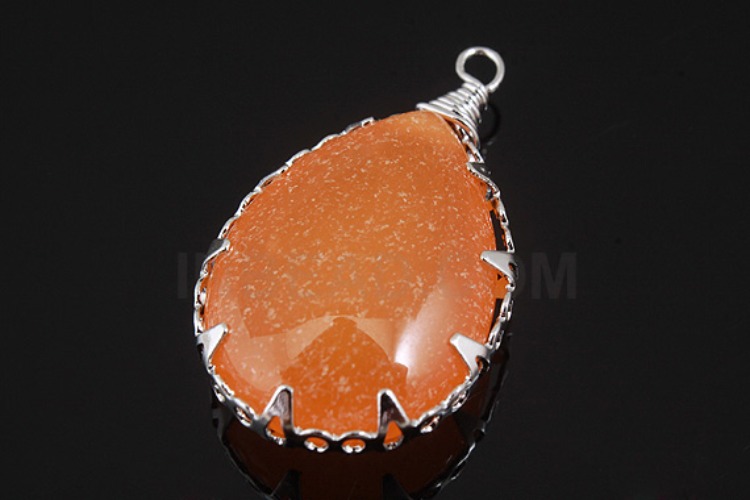 [W] G506-Rhodium Plated-(10pcs)-Orange Jade-Gemstone Drop Pendant-Wholesale Gemstone, [PRODUCT_SEARCH_KEYWORD], JEWELFINGER-INBEAD, [CURRENT_CATE_NAME]