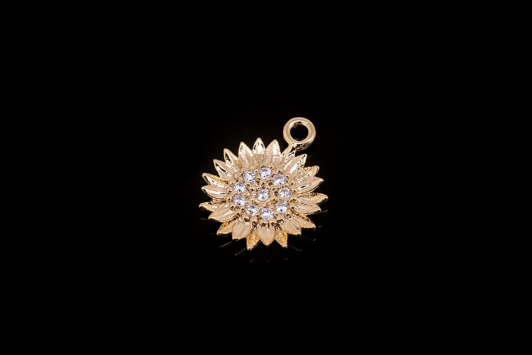 M1980-Gold Plated-(2pcs)-Tiny CZ Sunflower Charms-Flower Cubic Pendant-Wholesale Charms, [PRODUCT_SEARCH_KEYWORD], JEWELFINGER-INBEAD, [CURRENT_CATE_NAME]