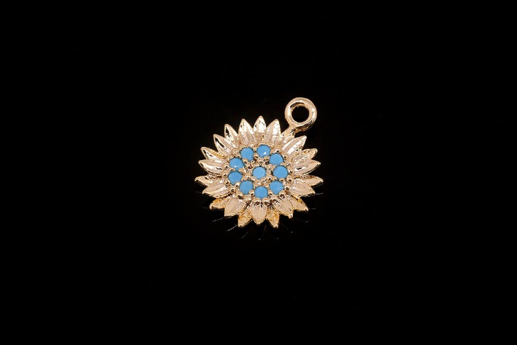 M1985-Gold Plated-(2pcs)-Tiny Turquoise CZ Sunflower Charms-Flower Cubic Pendant-Wholesale Charms, [PRODUCT_SEARCH_KEYWORD], JEWELFINGER-INBEAD, [CURRENT_CATE_NAME]
