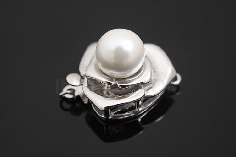 [W] K756-Rhodium Plated-(5pcs)-Rose Pearl Clasps-Wholesale Silver Clasps, [PRODUCT_SEARCH_KEYWORD], JEWELFINGER-INBEAD, [CURRENT_CATE_NAME]