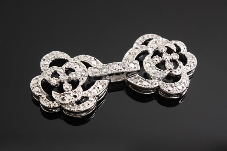 K1051-Rhodium Plated-(1piece)-CZ Clasps-Flower-Wholesale Silver Clasps, [PRODUCT_SEARCH_KEYWORD], JEWELFINGER-INBEAD, [CURRENT_CATE_NAME]