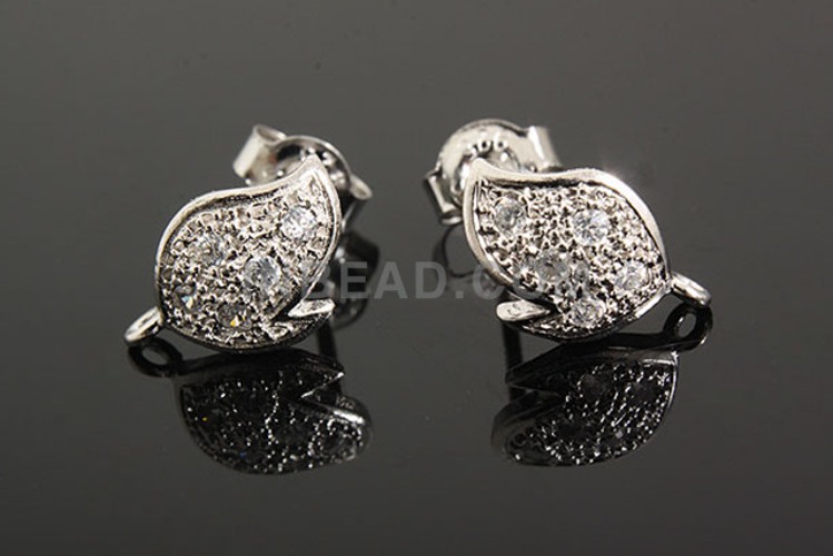 [W] K399-Rhodium Plated-(10pairs)-CZ Flower-Wholesale Silver Earrings, [PRODUCT_SEARCH_KEYWORD], JEWELFINGER-INBEAD, [CURRENT_CATE_NAME]