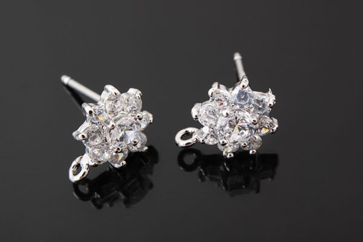K479-Rhodium Plated-(1pairs)-CZ Flower Earrings-Wholesale Silver Earrings, [PRODUCT_SEARCH_KEYWORD], JEWELFINGER-INBEAD, [CURRENT_CATE_NAME]