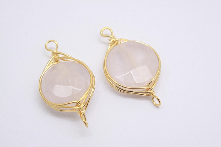 G581-Gold Plated-(1piece)-Rose Quartz Connecter-Gemstone Pendant-Wholesale Gemstone, [PRODUCT_SEARCH_KEYWORD], JEWELFINGER-INBEAD, [CURRENT_CATE_NAME]