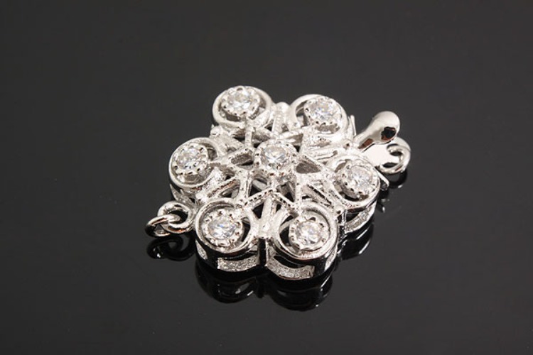 K1032-Rhodium Plated-(1piece)-CZ Clasps-Flower-Wholesale Silver Clasps, [PRODUCT_SEARCH_KEYWORD], JEWELFINGER-INBEAD, [CURRENT_CATE_NAME]