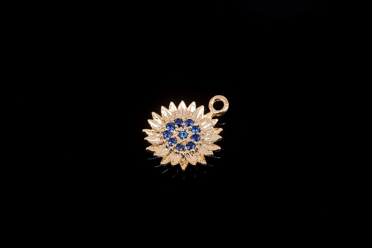 [W] M1982-Gold Plated-(20pcs)-Tiny Sapphire CZ Sunflower Charms-Flower Cubic Pendant-Wholesale Charms, [PRODUCT_SEARCH_KEYWORD], JEWELFINGER-INBEAD, [CURRENT_CATE_NAME]